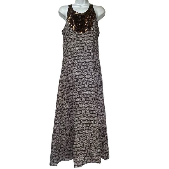 Tory Burch Maxi Dress Size 4 Brown Sleeveless Embellished Bronze Sequins - Picture 1 of 13